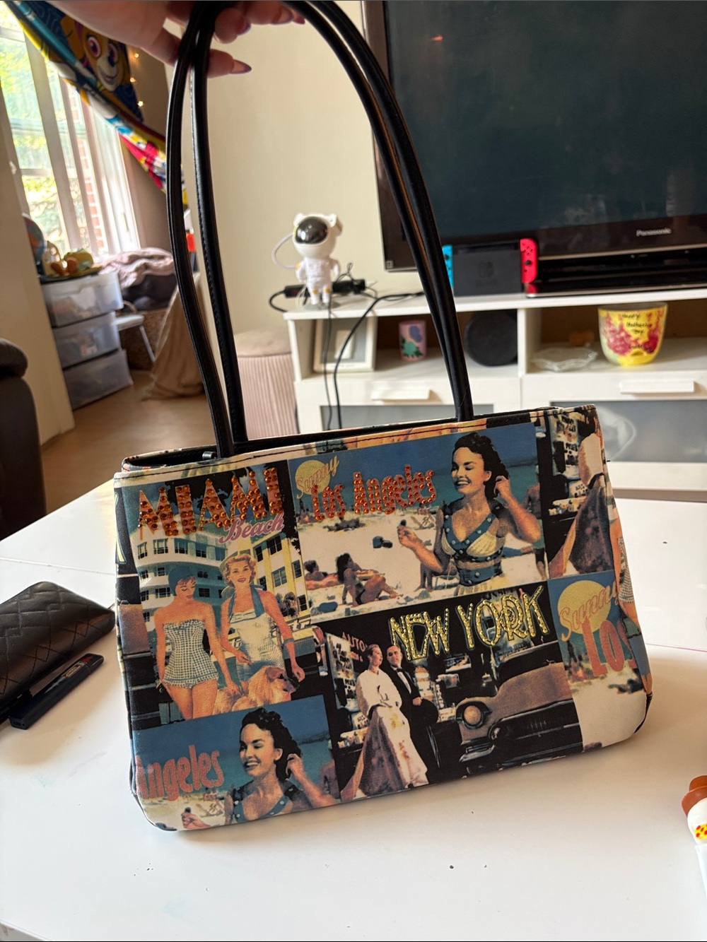 Vintage Travel Print Tote Bag in Multicolor